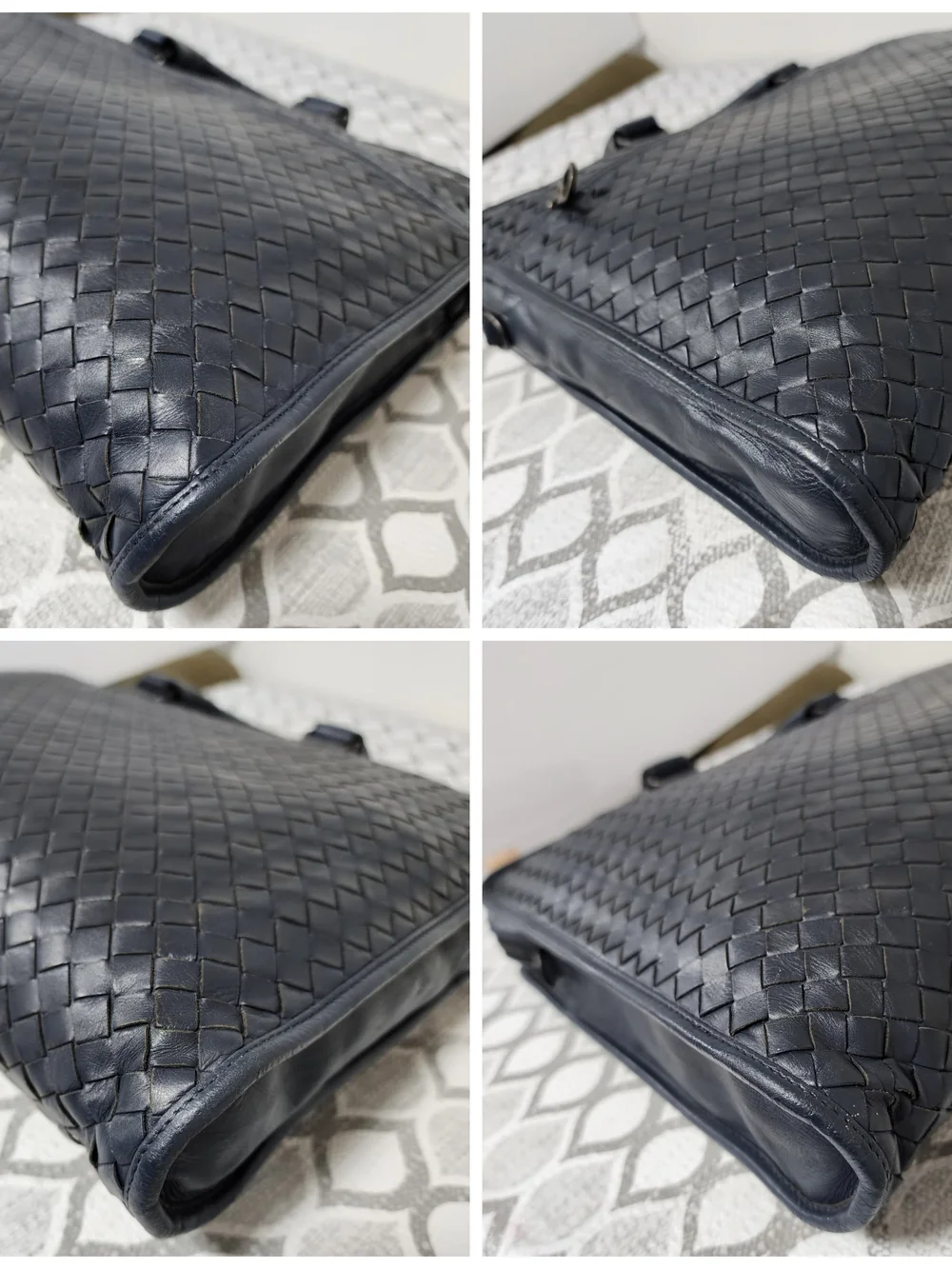 Bottega Veneta Intrecciato Top Zip Briefcase Navy Blue